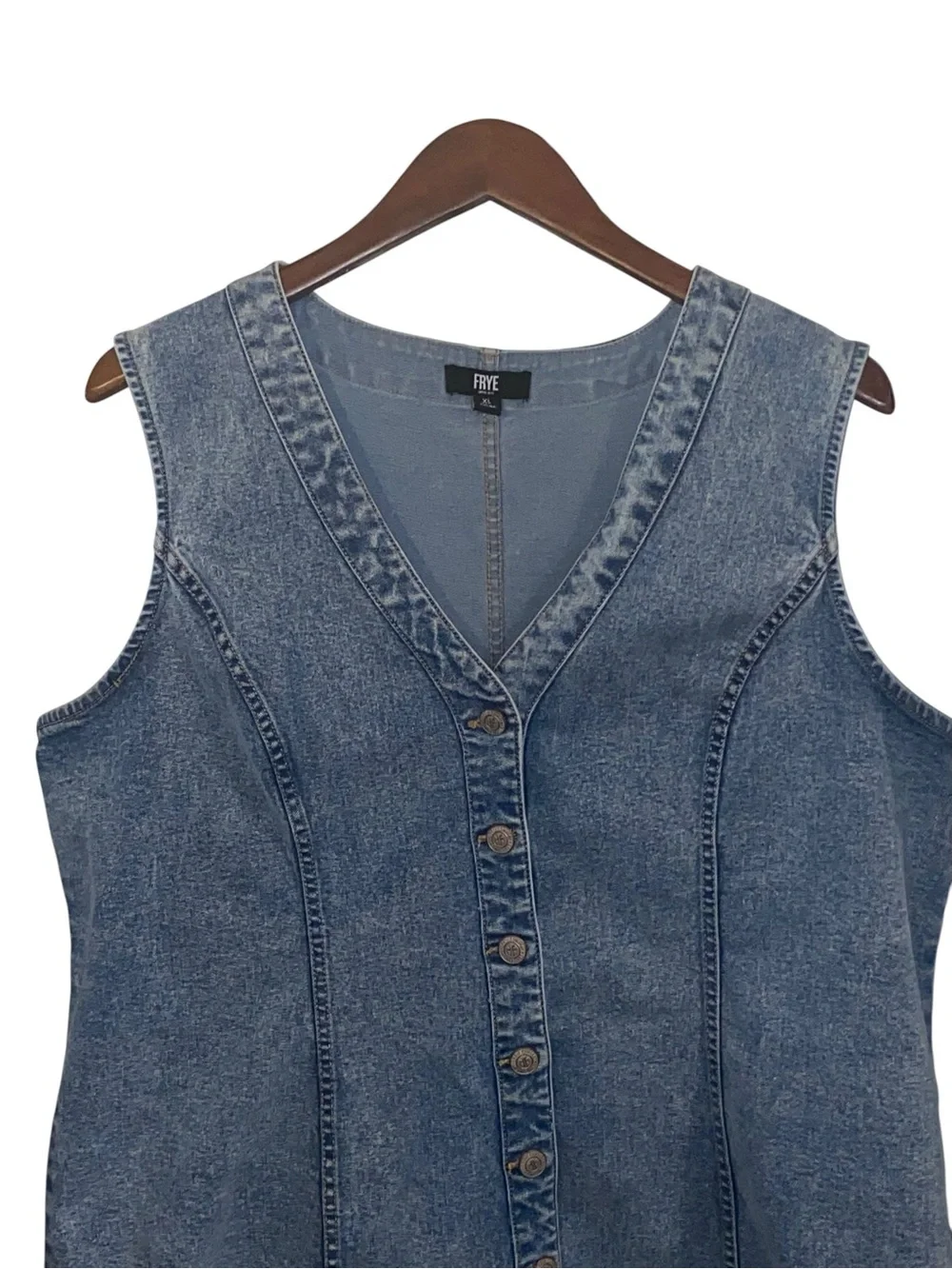 Frye denim mini dress button-front closure sleeveless coastal cowgirl western - Picture 6 of 11